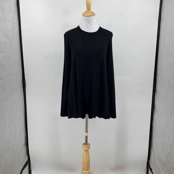 Lafayette 148 Top Womens M Black Pleated Swing Back Long Sleeve Tunic Blouses - Picture 2 of 13